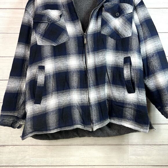 THC Los Angeles Blue White Plaid Flannel Sherpa Lined Jacket Size L Mens - Picture 5 of 10